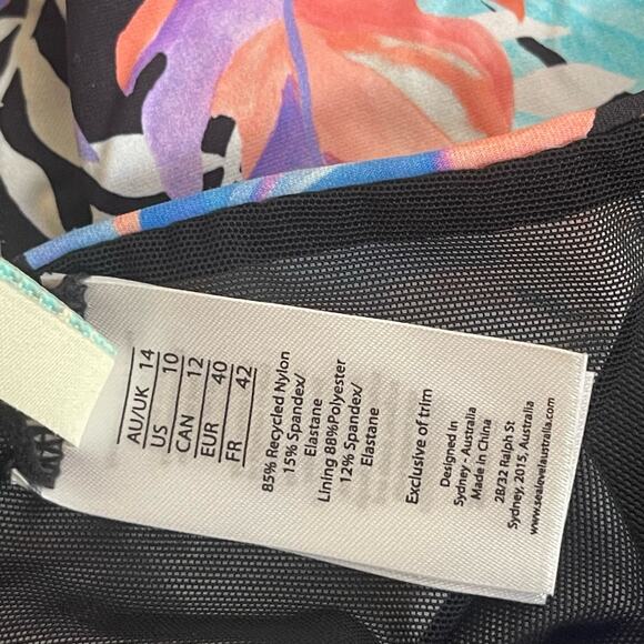 Sea Level Floral Print Mid Rise Bikini Bottoms Black Womens Size 10 - Picture 7 of 7